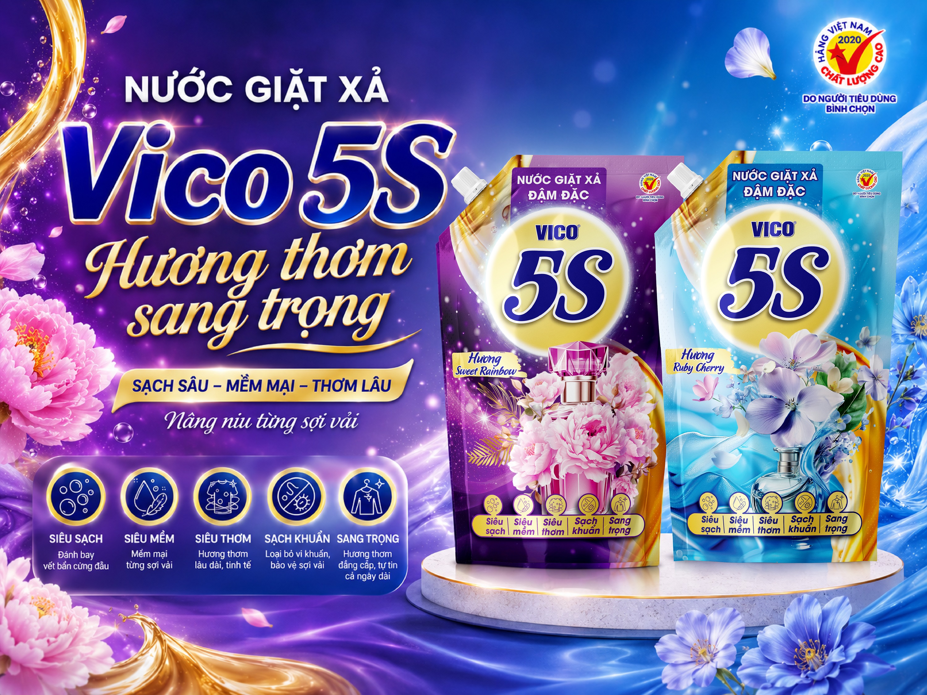 Nước Giặt Xả Vico 5S – Sạch thôi là chưa đủ, quần áo giặt phải thơm